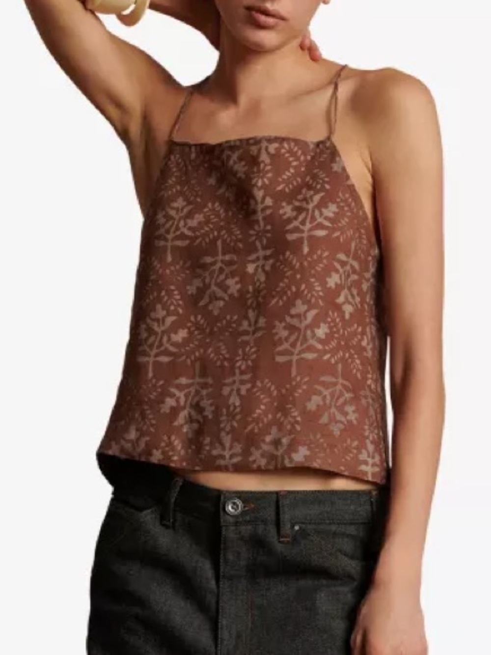 Sœur Brown 100% Linen Turin Square Neck Strappy Lace Up Summer Tank Sz 36